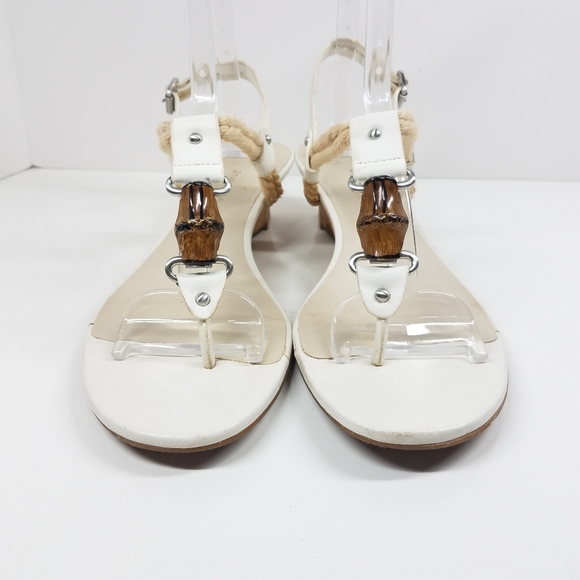 Etienne Aigner White Rope Bamboo Wedge Sandal - Picture 2 of 13